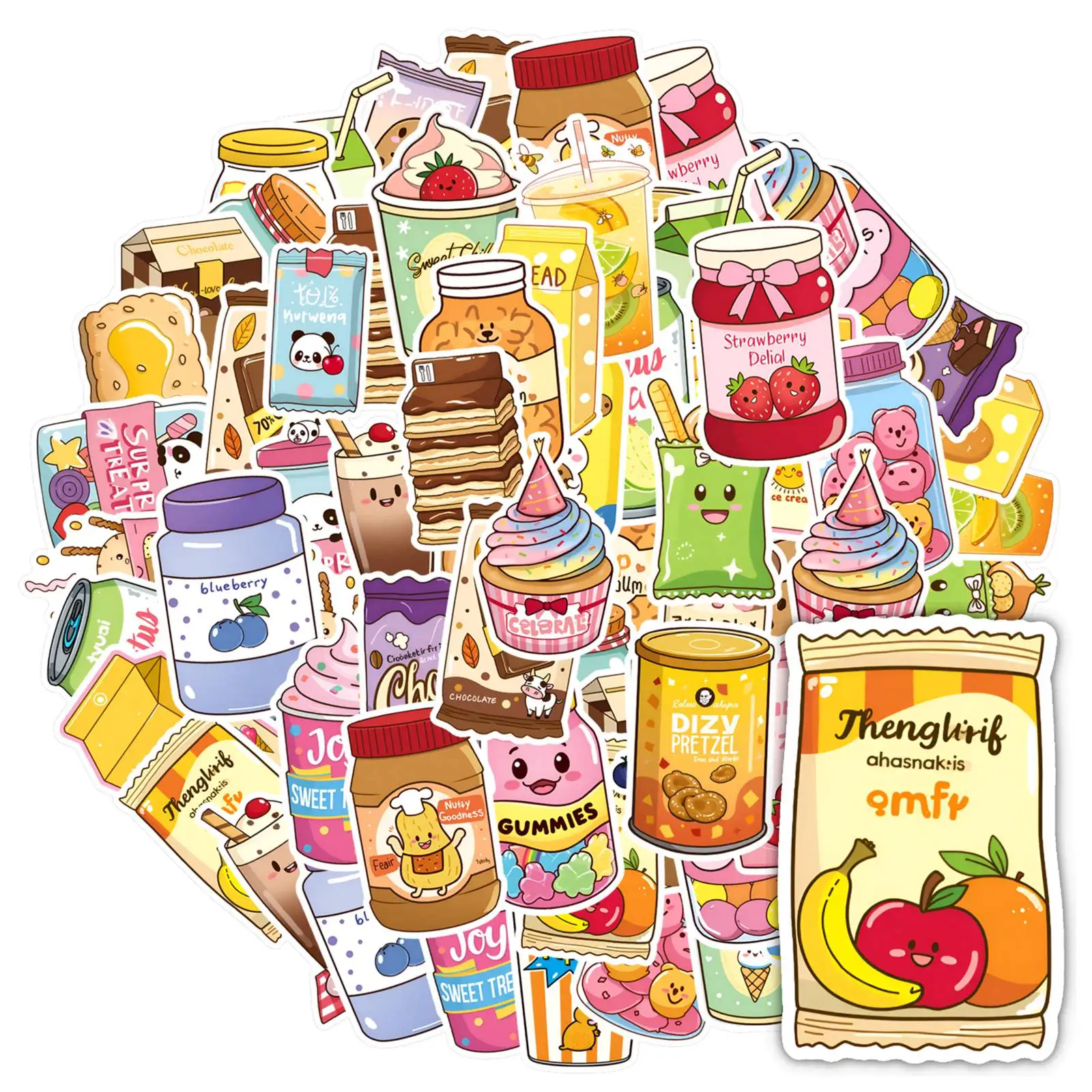 35pcs-50pcs Playful Desserts Stickers Cartoon Food Sticker Pack DIY Stickers For Laptop Motorcycle Luggage Phone DIY Phone