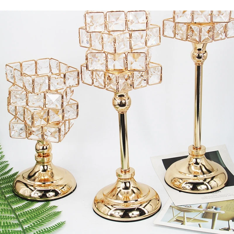 Crystal Candlestick Metal Stand Candelabros Home Desktop Candle Holders Candles Ornaments Decor Wedding Decoration