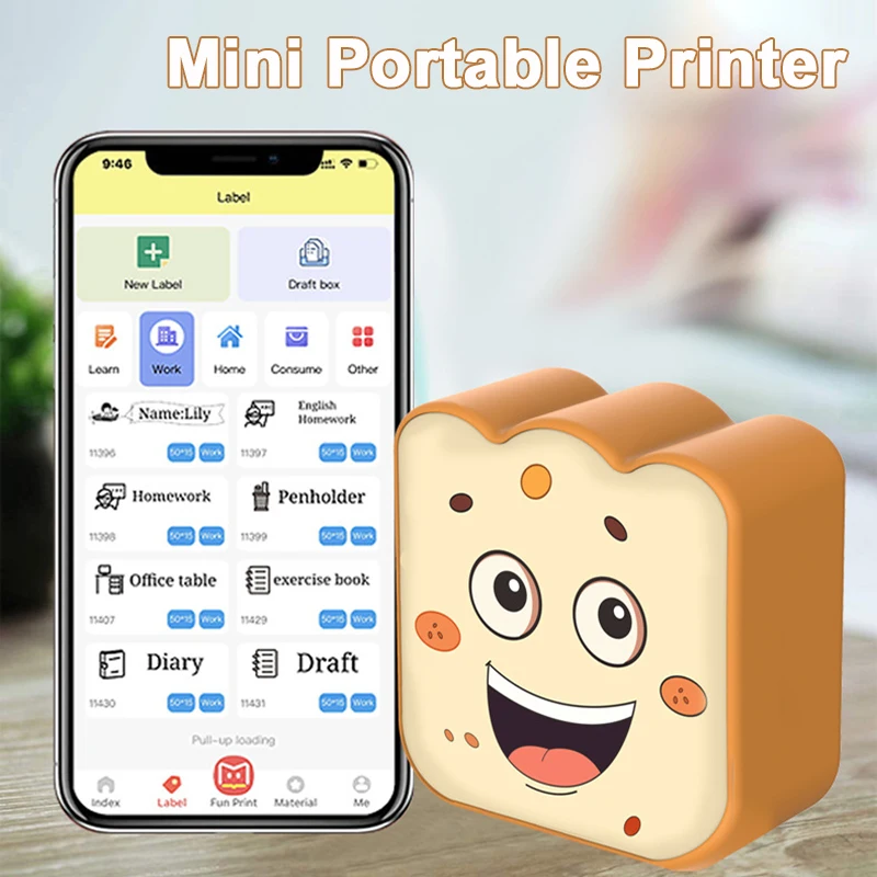 작업 학습 지원 잉크리스 스티커 프린터, 미니 포켓 프린터, 지지대 IOS, 안드로이드, 열 휴대용 프린터, 신제품