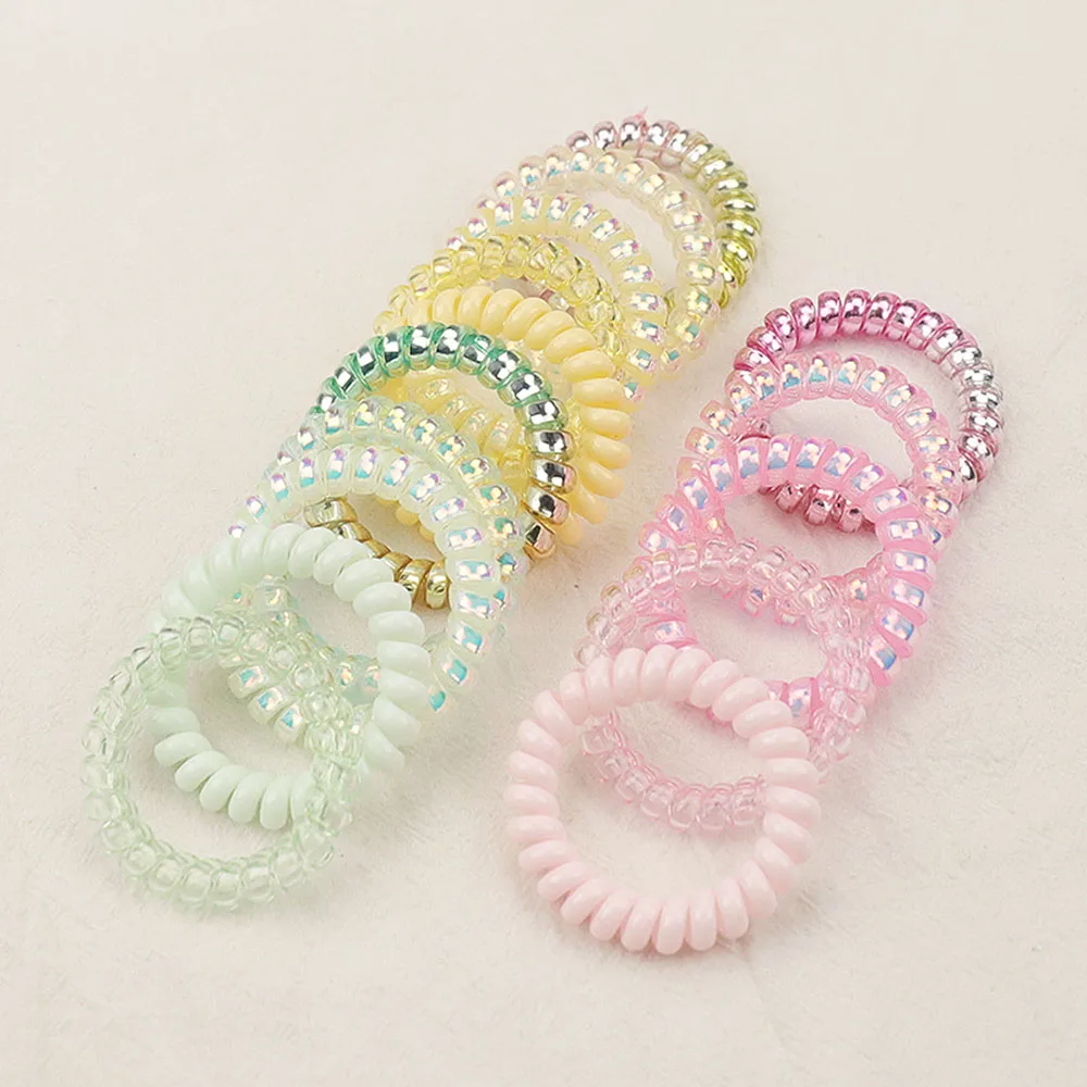 5PCS Bright Shining Telephone Line Wire Elastic Hair Bands Tie Gum Headwear Ponytail Holder Rubber Bands Women Hair Accessories