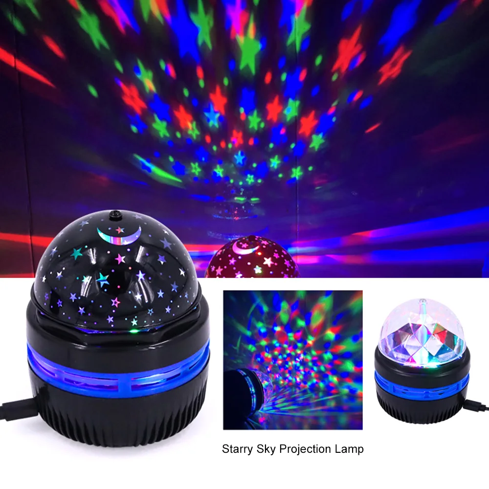 RGB Colorful Star Projection Light Rotating Magic Ball Stage Light Moon Galaxy Crystal LED Projection Lamp Bedroom Decor Light