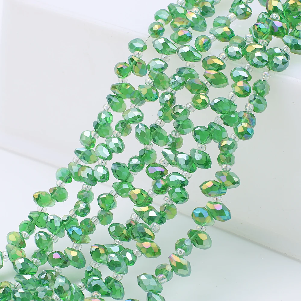 95Pcs/Lot 5x8mm Green Crystal Glass Faceted Teardrop Beads Pear Shape Crafts For DIY Making Charms Phone Chains Garment Decor