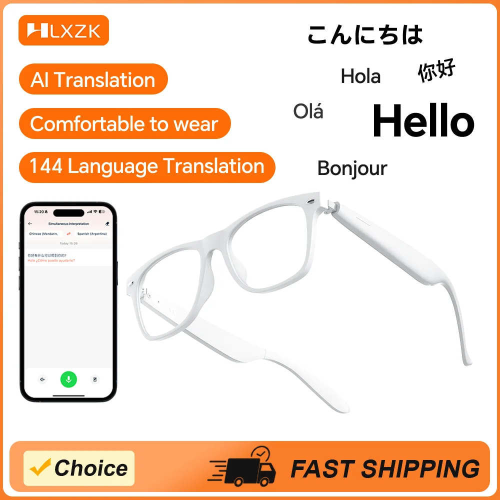 

Business AI Glasses Translator Bluetooth Headphones Anti-Blue Light Sunglasses Hi-Fi Audio Earbuds Real-Time Translation Headset