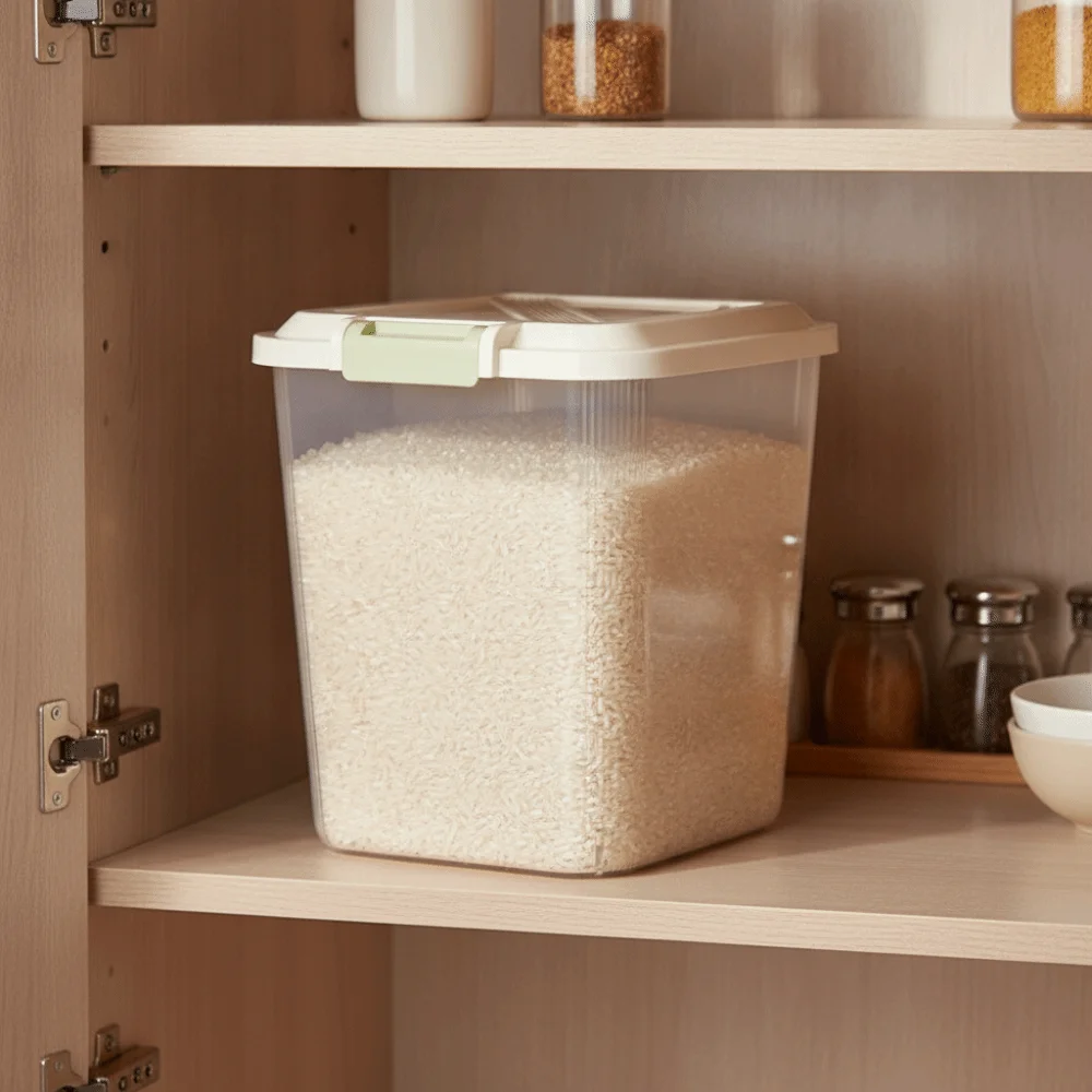 Insect Proof Rice Storage Box Moisture Proof with Wheel Pet Food Container 15/25 KG Sealed Pet Food Storage Jar Cereals