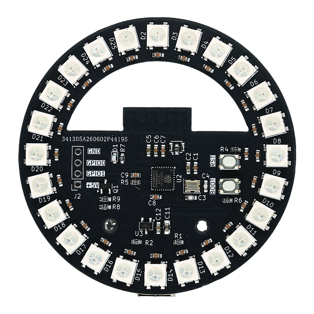 ESP32‑C3 Development Board 24‑Bit WS2812B RGB LED Ring Light WiFi Bluetooth for DIY Ambient Lighting Project Type‑C 5V