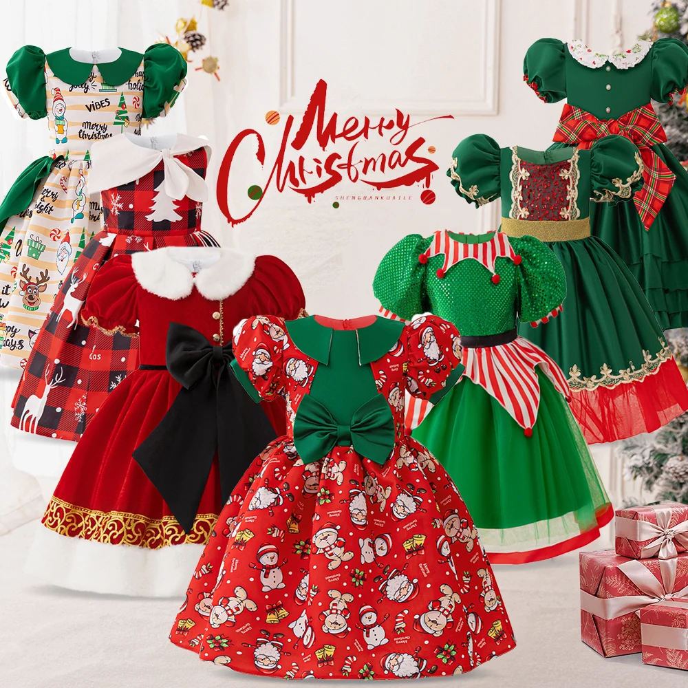 Christmas Girls Party Dress Cute Santa Claus Snowman Girls Princess Cosplay Dress For 4-10 Years Carnival Costume Clothing