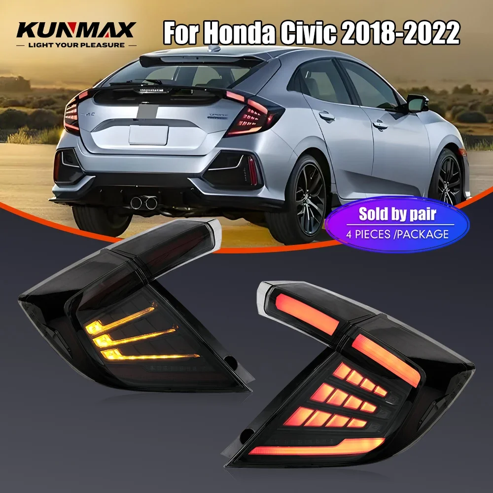 Pair Of LED Tail Lights For Honda Civic 2018-2022 DRL Reverse Brake Turning Signal Plug And Play Car Rear Tail Light Assembly
