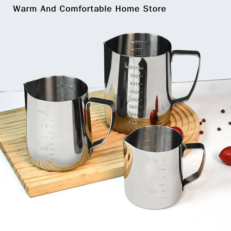 【W】Stainless Steel Milk Frothing Pitcher With Internal Scale And Ergonomic Handle Perfect For Home Coffee Latte Art Making