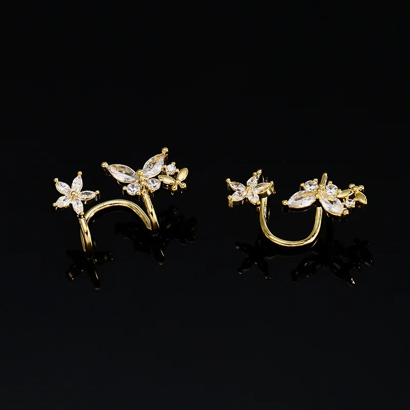 Fashion New Micro-inlaid Butterfly Ear Clips Without Ear Holes Row Earrings Five Petal Flower Jewelry Women Hot Sale image 4