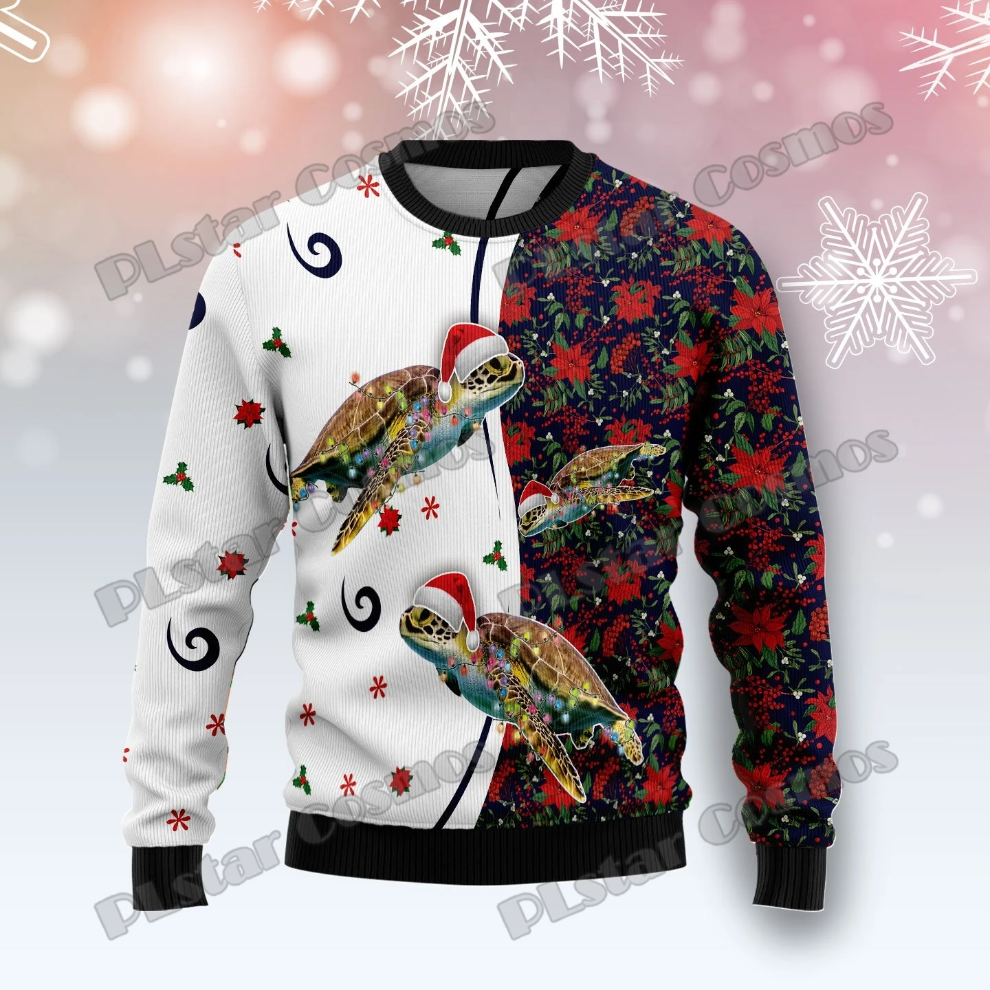 PLstar Cosmos Turtle Christmas Light 3D Printed Fashion Men's Ugly Christmas Sweater Winter Unisex Casual Knitwear Pullover YM01