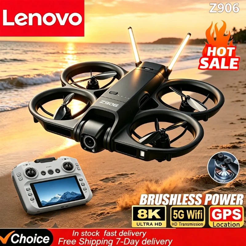 Lenovo Drone Brushless Power 8K Aerial HD Intelligent Avoiding Obstacle with Larger Screen Remote Control Folding Z906 GPS Drone