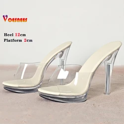 Transparent Slippers Ladies Clear PVC High Heeled Slippers Open Toe Daily Woman Sandals 12cm Sexy Show Crystal Shoes High Heels