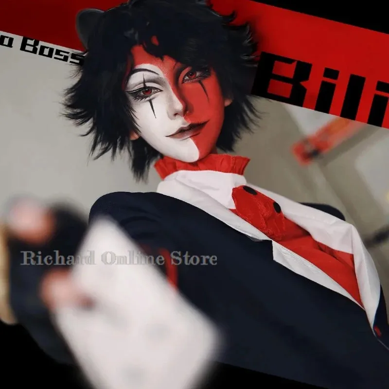 Dd12anime hazbin hellvua blitzo blitz chefe traje demônio chifre imp uniforme roupa buckzo cosplay roupas festa de halloween