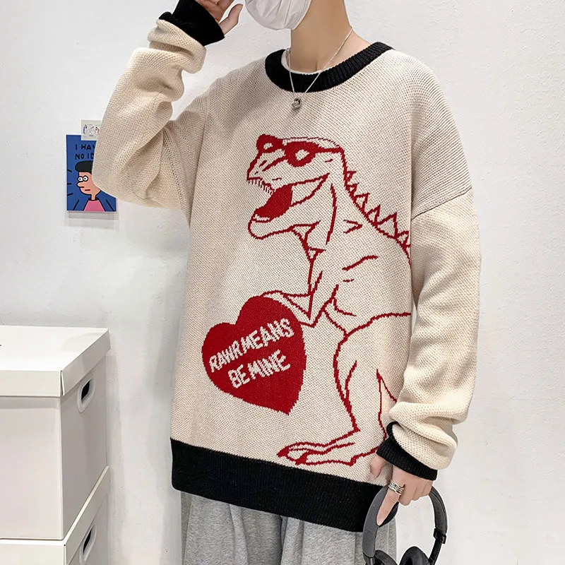 Harajuku Cartoon Little Dinosaur Knitted Sweater Winter Sweater Men Women Vintage Sweater Pullover Casual Streetwear