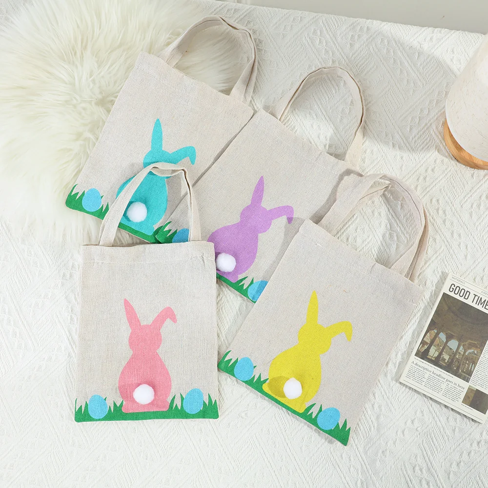 Easter Bunny Gift Handbags Cute Stuffed Plush Ball Tote Bag Kids Candy Goodie Rabbit Ear Bags Portable Eco Storage Container