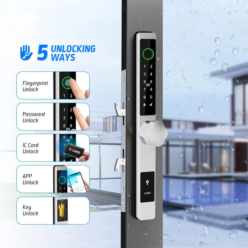 High Security Waterproof Digital Biometric Fingerprint Blue-tooth Ttlock APP Aluminum Sliding Smart Door Lock