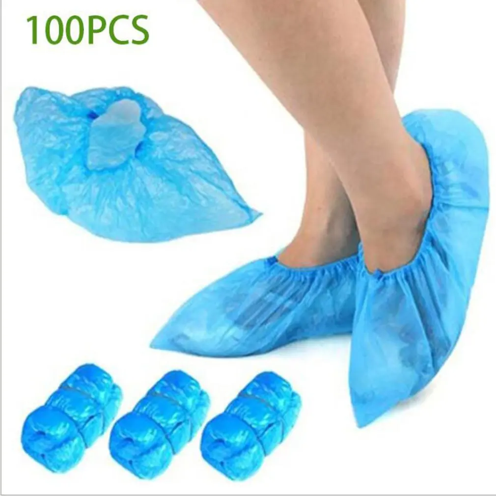 1Pack/100 Pcs Portable Waterproof Boot Covers Plastic Non-slip Wear Disposable Shoe Covers Overshoes Rain Shoe Covers Mud-proof