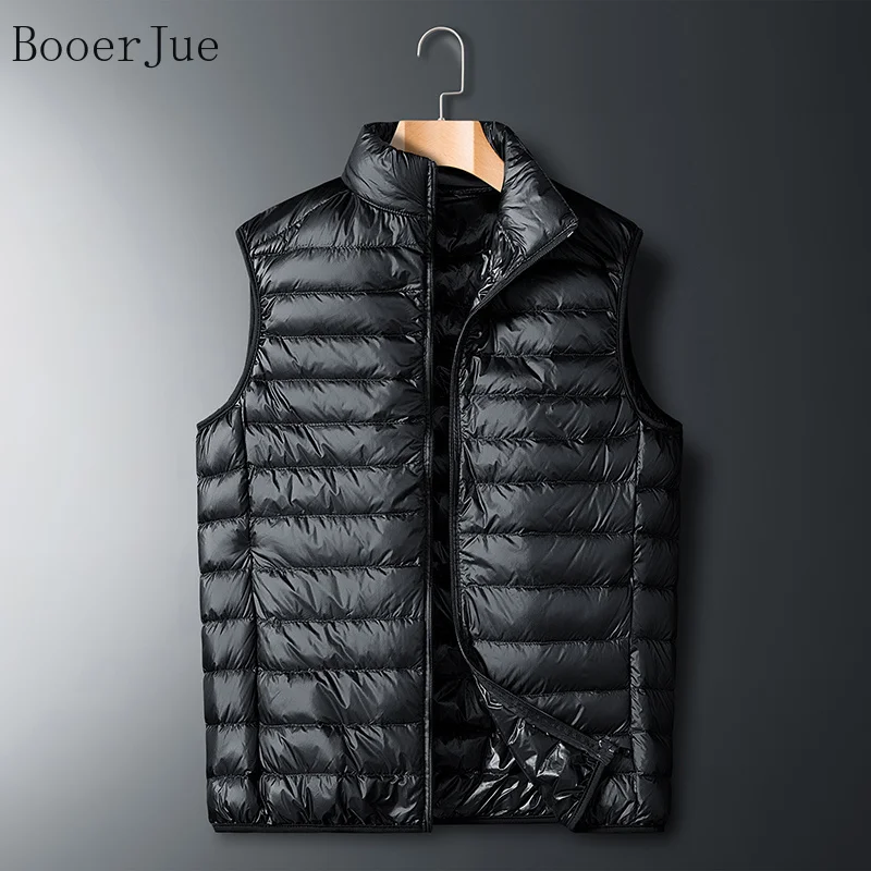 Vest Men's Autumn Winter Stand Collar Lightweight Short White Duck Down Gilet Warm Fashion Outdoor Sports Running Daily Wear