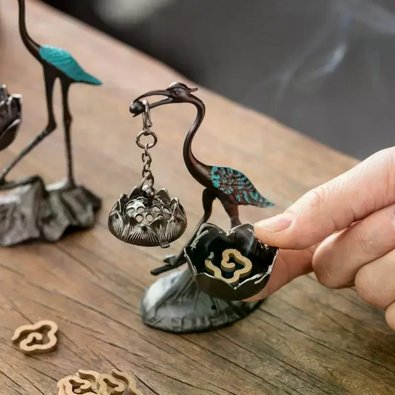 Chinese Style Incense Burner Zinc Alloy Good Symbolism Incense Holder Accessories Red-crowned Crane Indoor Aromatherapy Gifts