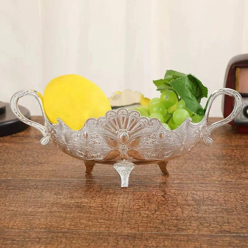 

European Fruit Plate, Alloy Household Peacock Pattern Plate, Gold Snack Plate, Candy Plate Home Tabletop Living Room Decoration
