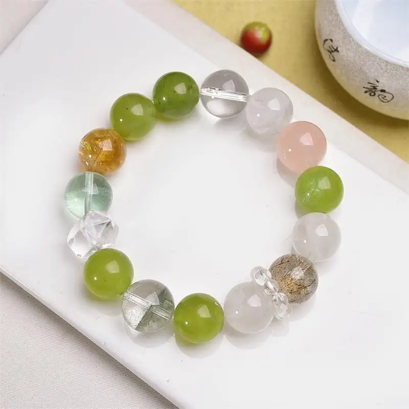 

12-14MM Natural Colored Crystal Quartz Bead Bracelet For Women Men Love Gift Crystal Beads Strands Jewelry Gift 1PCS