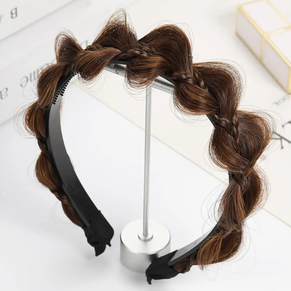 Diadema de peluca sintética trenzada de tres hebras, diadema de tejido de espina de pescado natural, accesorios para el cabello dentados, 1 pieza