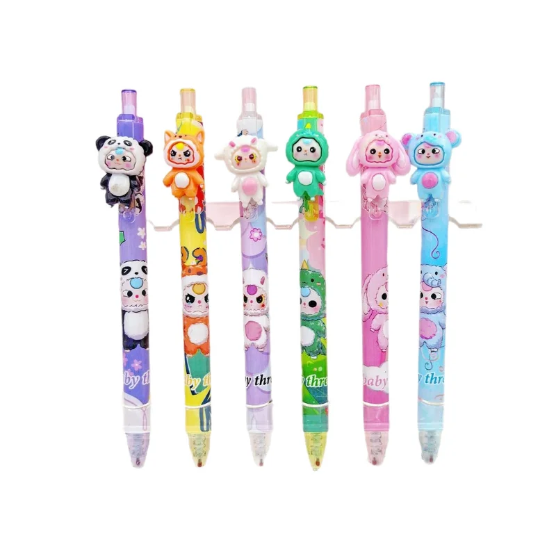 Baby Three Series Gelpennen 6 stuks 0,5 mm Zwart Cartoon Animatie Student Druk Handtekening Pen Schrijven Oefening Briefpapier Groothandel