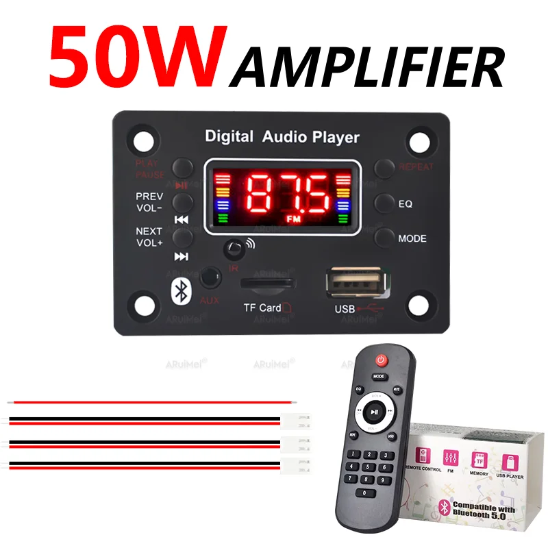 2x25W 50W Bluetooth Audio Amplifier Complete Kit with Aluminum Case, Remote Control Color Box, DC 6-18V for Car Home DIY Speaker image 4