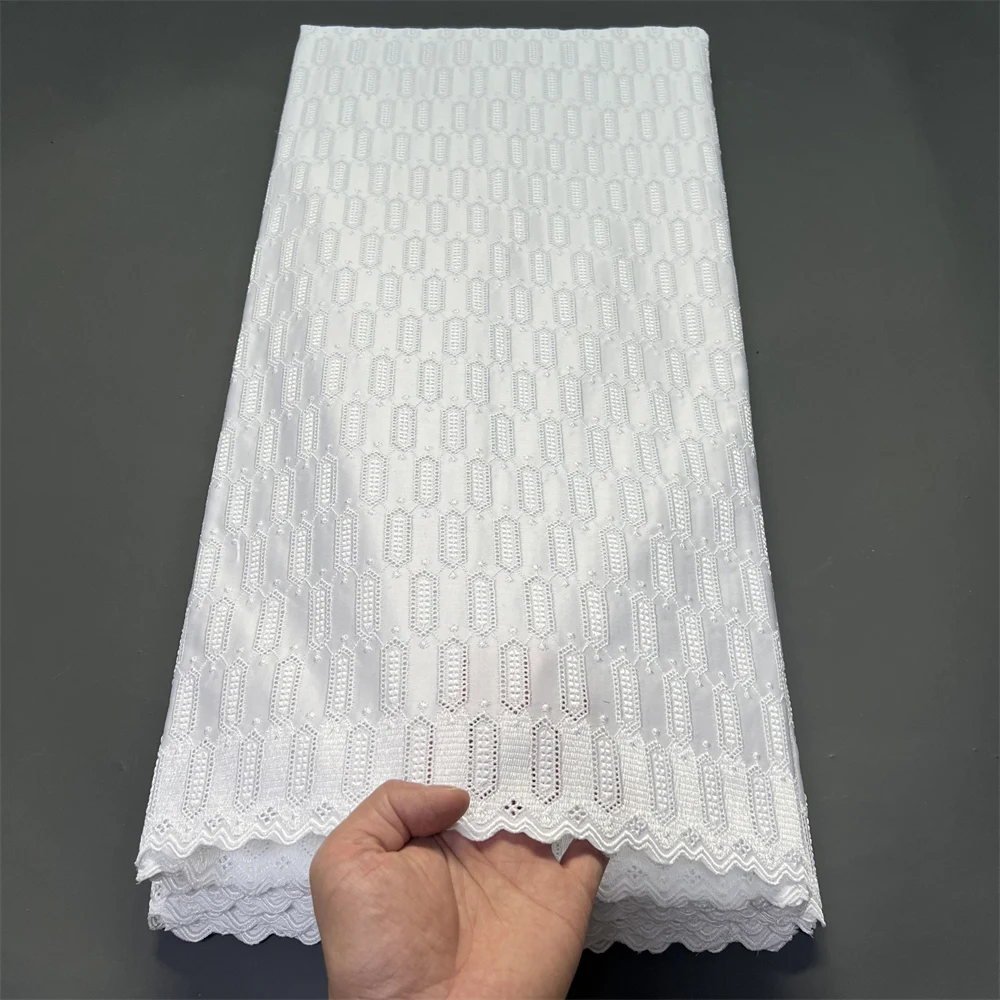 

2026 African Nigerian Tulle Lace Fabric for Dress Sewing High Quality Damask Cotton Pure Embroidery Wedding Party 5Yard Hz1409