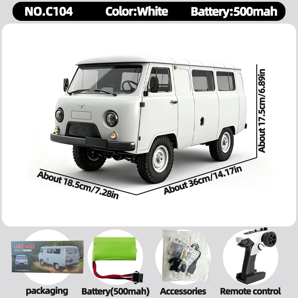 WPL C104 1:12 4WD Off-Road Bestelwagen RC Auto Vierwielaandrijving UAZ-452 Gesimuleerd RC Model Voertuig Elektrische Speelgoedauto voor Jongens en Volwassenen