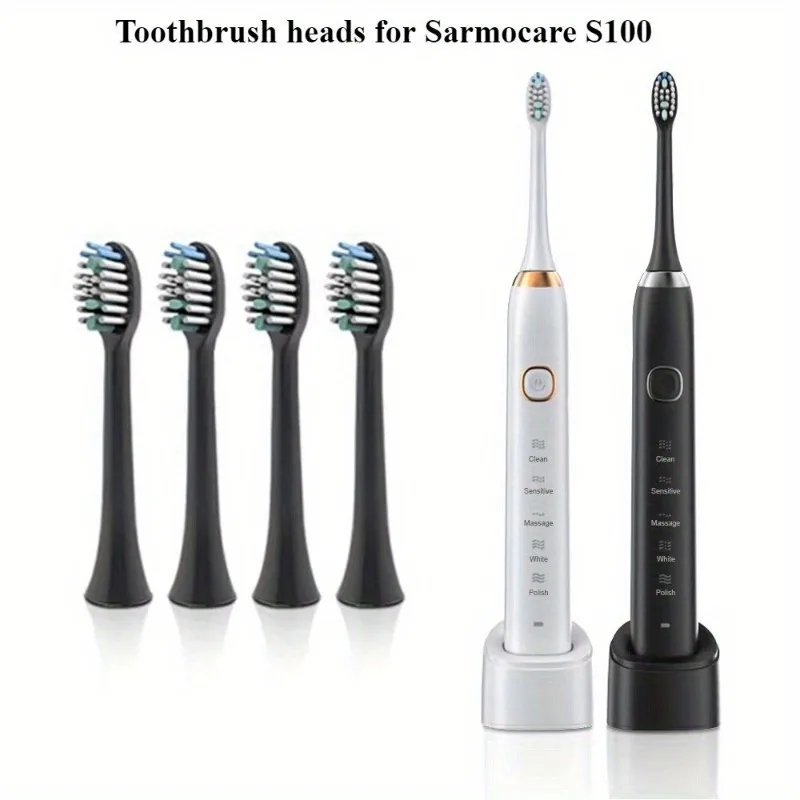 10pcs/lot Sarmocare S100 Toothbrush Heads Ultrasonic Sonic Electric Toothbrush White Black Solt Replacement Toothbrusher Heads