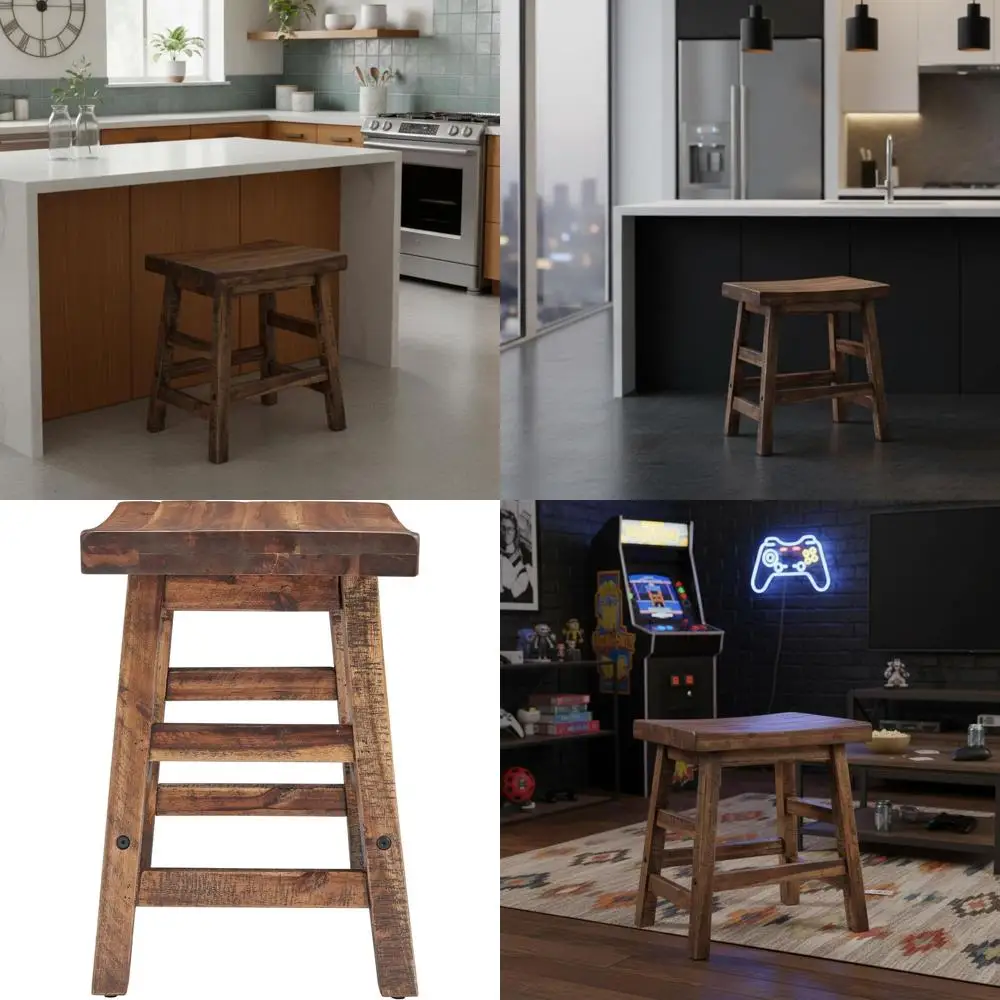 

20-Inch Rustic Industrial Wood Dining Stool - Versatile Seat for Table or Extra Space