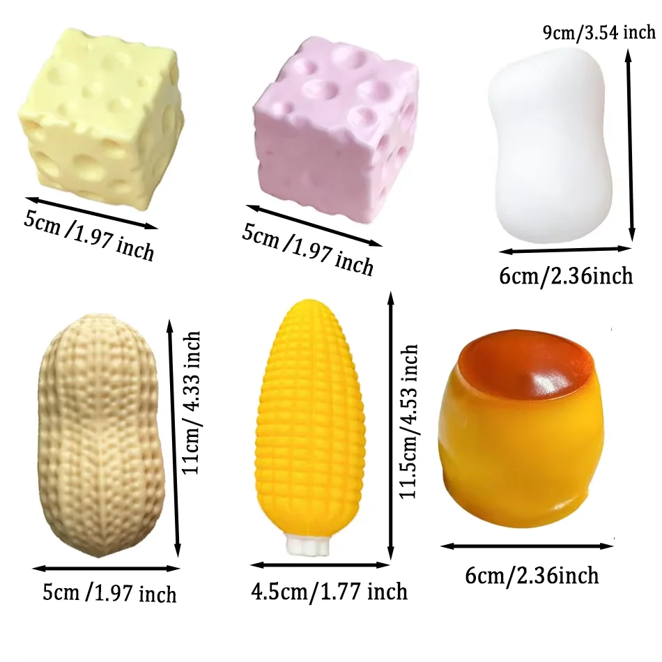 6 Styles Crunchy Squishy Fidget Toys Set Crispy Squeeze Sound Stress Relief Sensory Cute Calming Soft Kawaii Desk Gifts