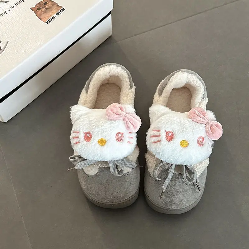 

Hello Kitty Women Winter Plush Slippers Kawaii New Sanrio Fashion Non-Slip Thickened Leisure Cute Girls Warm Plush Shoes New