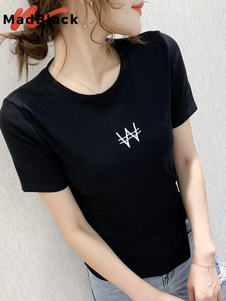 MadBlack Summer O Necks T-Shirt Women Sexy Side Knot Slim Cotton Cropped Tops Short Sleeves Elastic Short Tees New 2023 T35275C