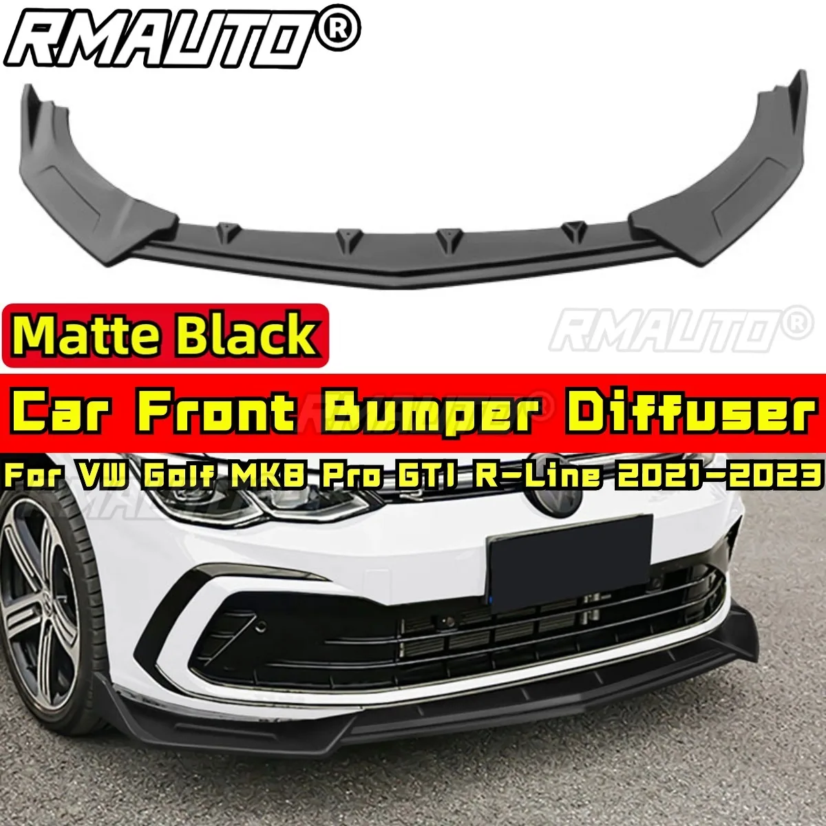 

For VW Golf MK8 Pro GTI R-Line 2021-2023 Body Kit Front Bumper Splitter Matte Black Front Bumper Diffuser Car Accessories