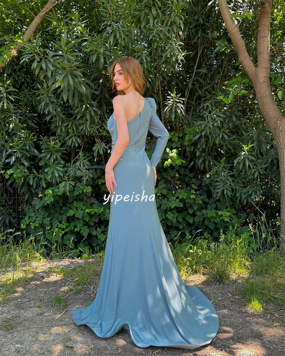 Exquisito Jersey plisado con lentejuelas, diamantes de imitación fruncidos, vestidos largos rectos de un hombro, vestidos de quinceañera, estilo moderno, Unisex