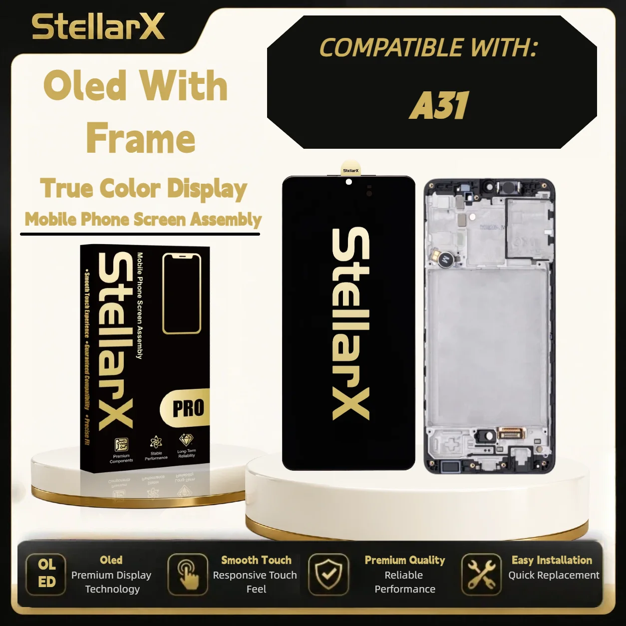 StellarX Display for Samsung A31 Oled with Frame Screen Replacement  with free tools OLED Display Assembly Repair Parts ﻿