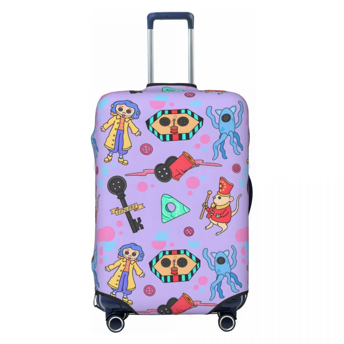 

Custom Cute Coraline Horor Cartoon Luggage Cover Protector Elastic Travel Suitcase Covers