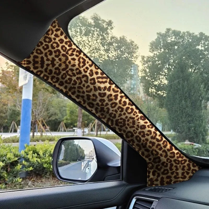 1PC Universal Car Interior Leopard Print Style Ceiling Modification Decal Creative Self-adhesive Cloth for Car ABC Pillar