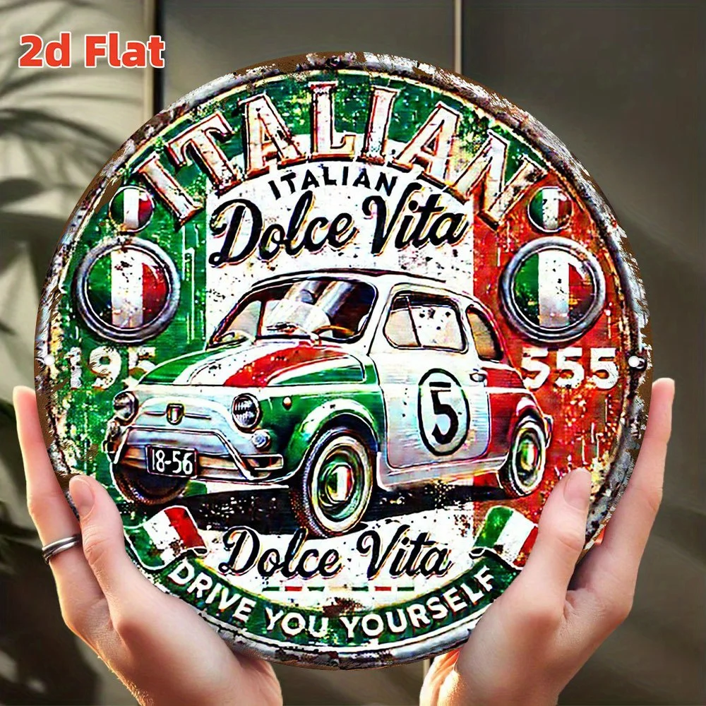 مسطح ثنائي الأبعاد، عتيق إيطالي لعلامة السيارة المستوحاة - شارة درع العلم الإيطالي المستديرة من الألومنيوم مع - متينة وقابلة للتجميع #1