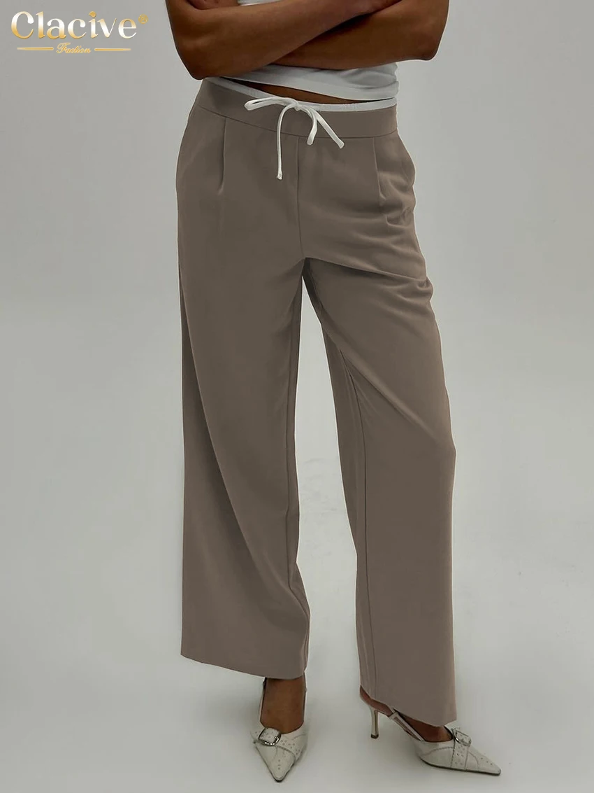 Clacive Fashion Loose Khaki Women's Pants 2024 Casual High Waist Wide Trousers Elegant Classic Solid Pants Female Clothing