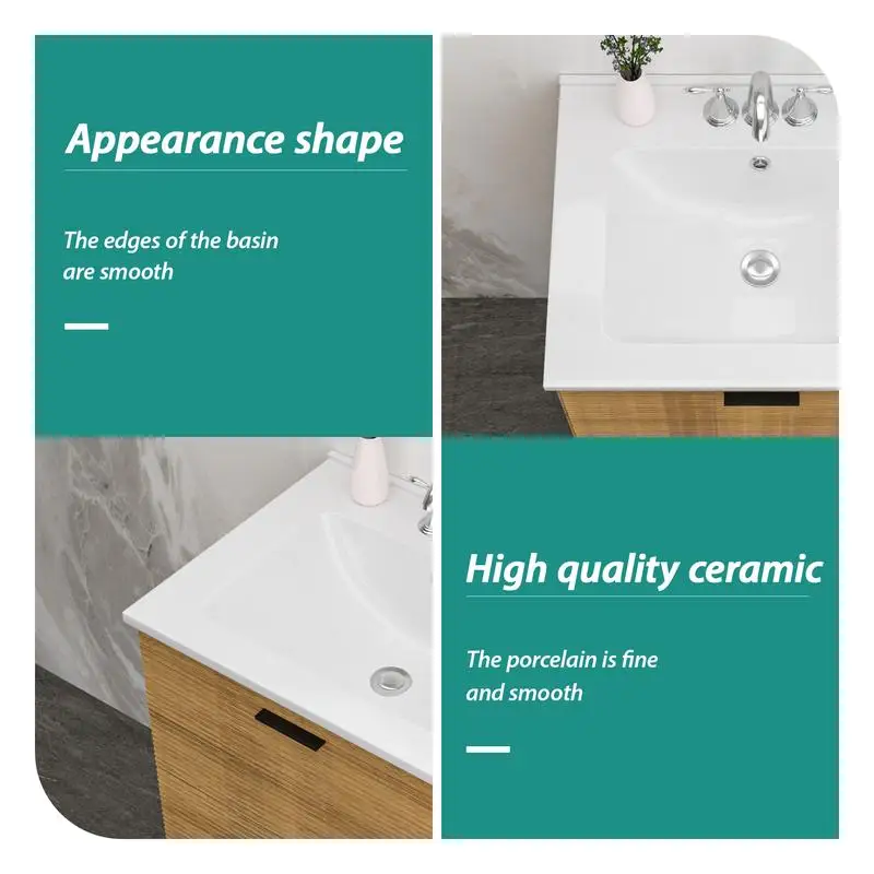 بلوزة مستطيلة بيضاء مقاس 24 بوصة × 19.7 بوصة مع 3 فتحات للصنبور وحوض الفائض فقط