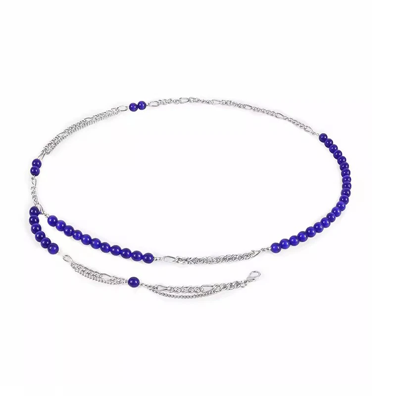 Klein Stone Waist Chain New Chinese Blue Beaded Chain Belt Accessory Waist Cover Decoration