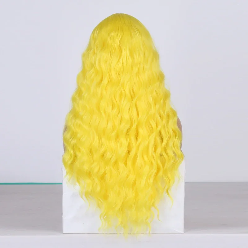 RDY-Perruque Lace Front Wig synthétique sans colle jaune fluo, perruque Deep Wave, naissance des cheveux naturelle, cheveux longs bouclés pour femmes, 03/