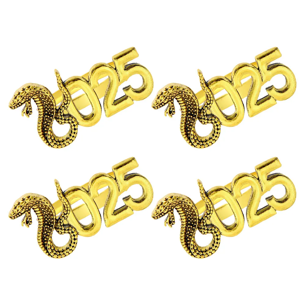 

4pcs Snake Napkin Golden Metal Animal Design Banquet Party Decoration Year of Snake Serviette Buckle Wedding Home Office