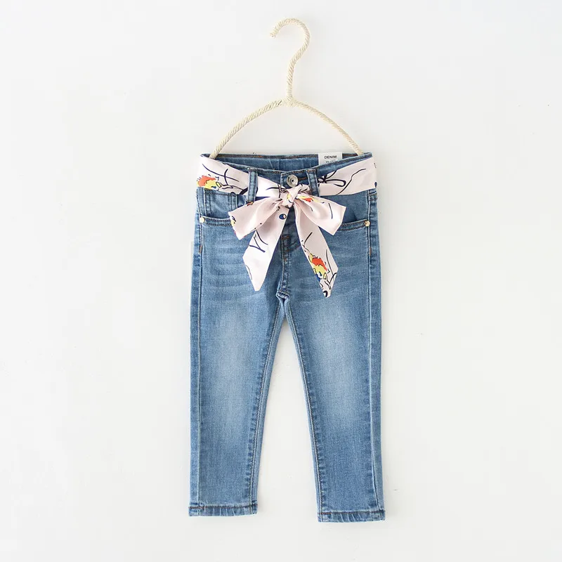 

Spring Autumn Baby Jeans Solid Color Jeans for Girls Jeans with Belt Kids Girl Casual Style 2-10 Years Children Clothes