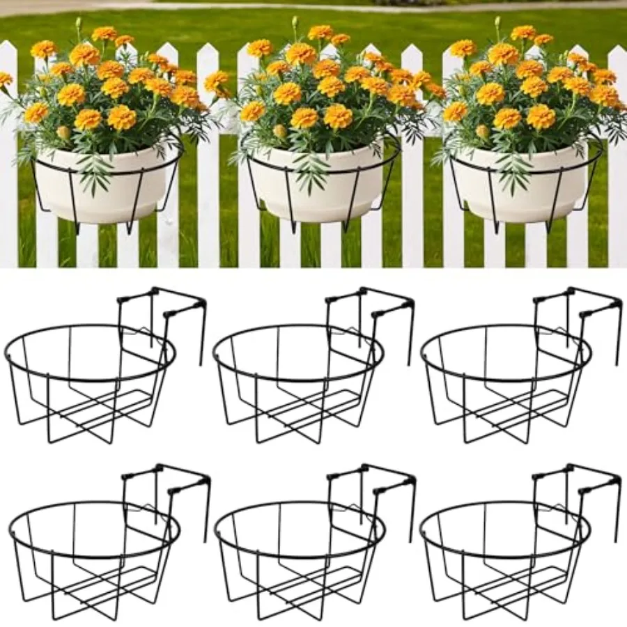 

Adjustable Hanging Railing Planter, 6 Pack Fit 1.5 to 4.5 Inch Railing, Weather-Resistant Metal Balcony Rail Planters, Work for