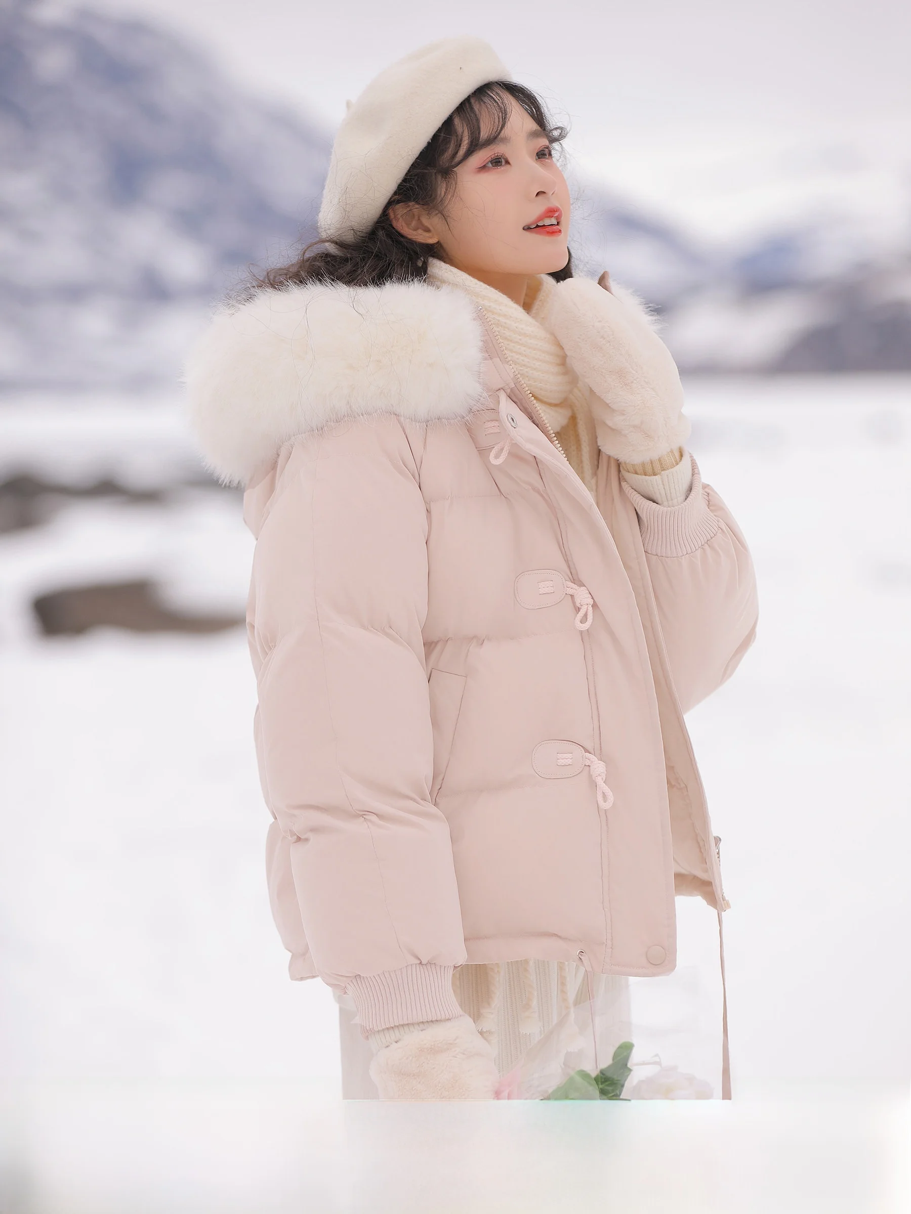 

Lingjiu 2025 New Sle Women's ort Cotton Jaet down Filled Coat Button Design Winter Wear Sweet Sle Thiened Long Sve