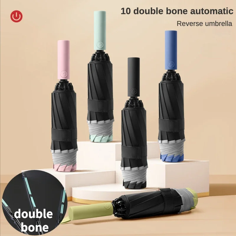 

Business Automatic Reverse Umbrella Double Bone Folding Large Thickened Windproof Waterproof Sunshade Men Sunny Rainy Umbrellas